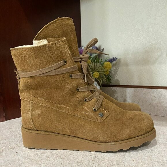 Bearpaw Krista Womens Hickory Suede Boots Size 9 With Wool Blend Lining & Sheeps - Picture 3 of 8
